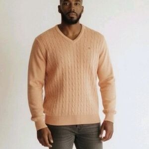 Vtg 80's Christian Dior Men's Peach Cable Knit V Neck Pullover Sweater! L